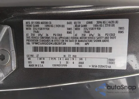 2019 Ford Escape Se z USA, uszkodzony, nr VIN 1FMCU0GD2KUB29729